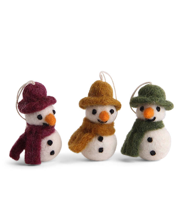 Felt Mini Snowman with Scarf Ornaments, Colorful, Set of 3