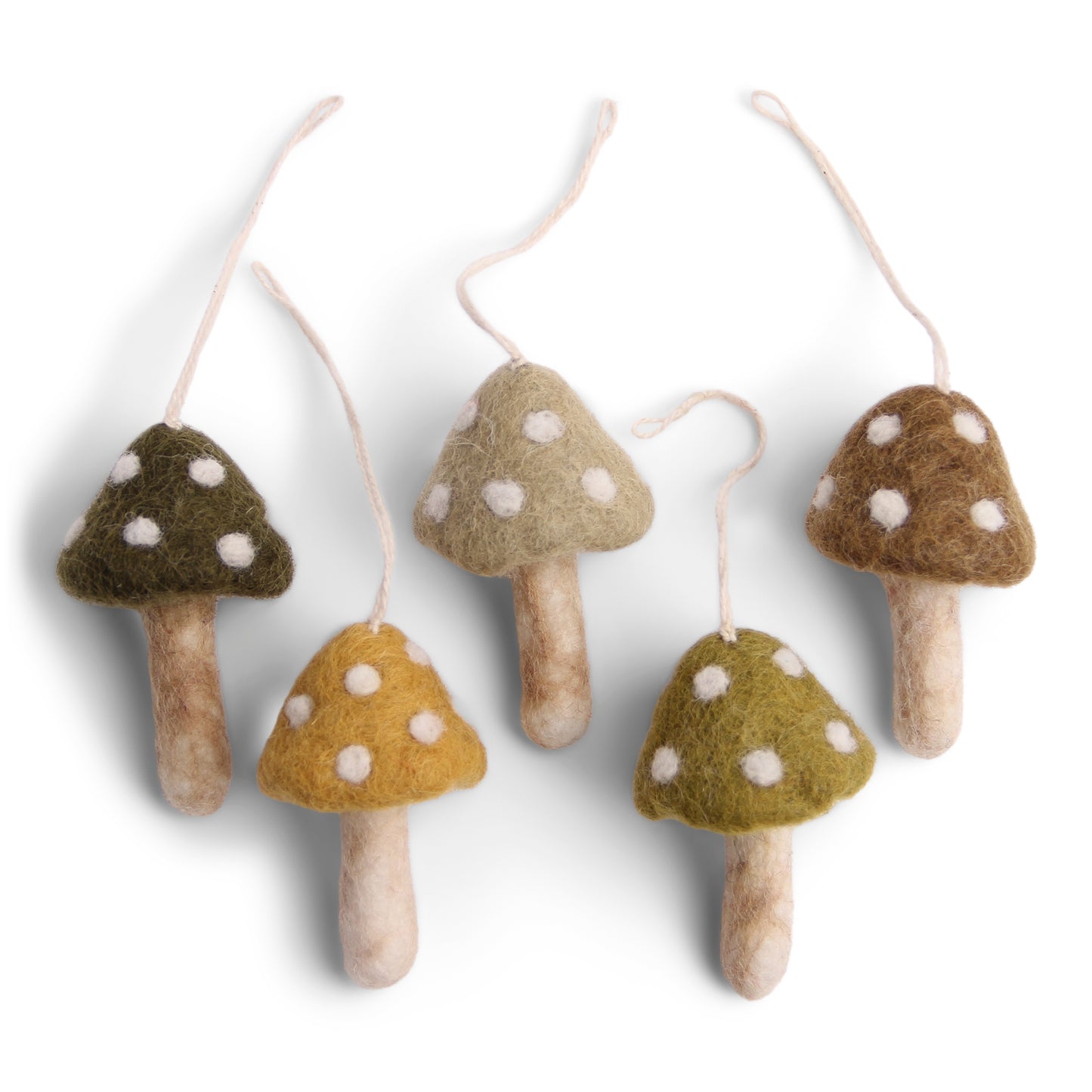 Felt Mushroom Ornaments, Green, Set of 5