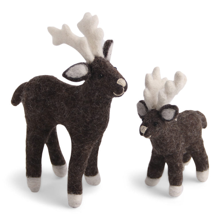 Felt Reindeer Mother & Baby Ornament Set - Natural Brown