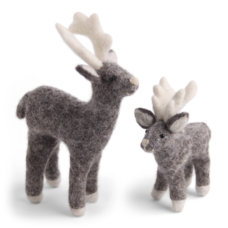Felt Reindeer Mother & Baby Ornament Set - Natural Grey