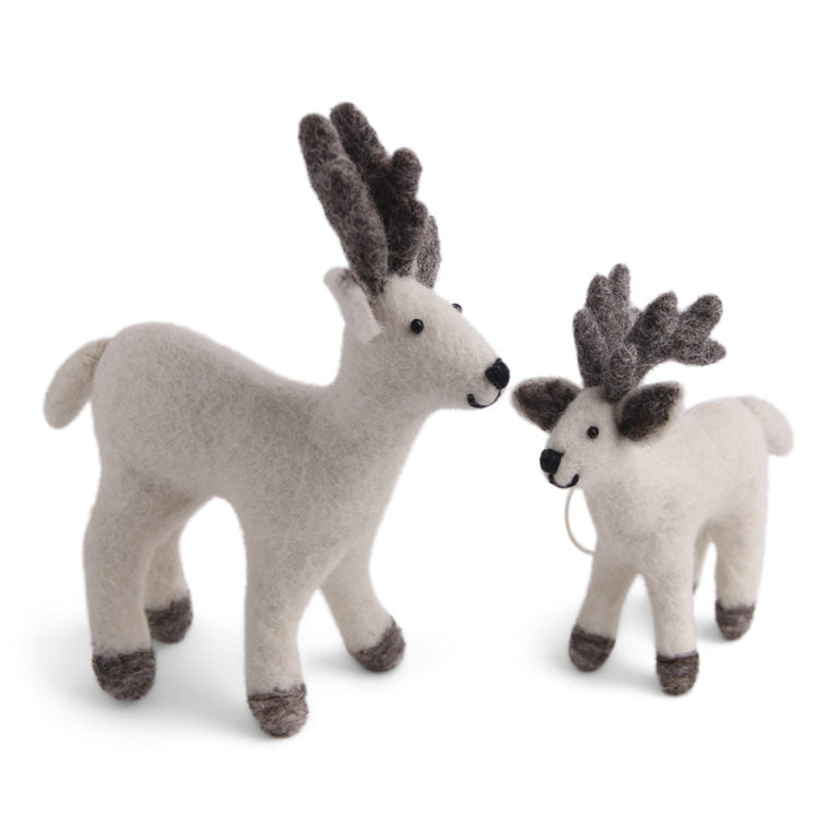 Felt Reindeer Mother & Baby Ornament Set - White