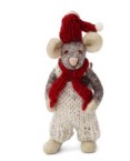 Felt Grey Mouse with Red Hat and Scarf Ornament