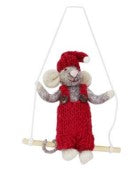 Felt Grey Mouse with Red Pants on Swing Ornament