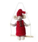 Felt Grey Mouse with Red Dress on Swing Ornament