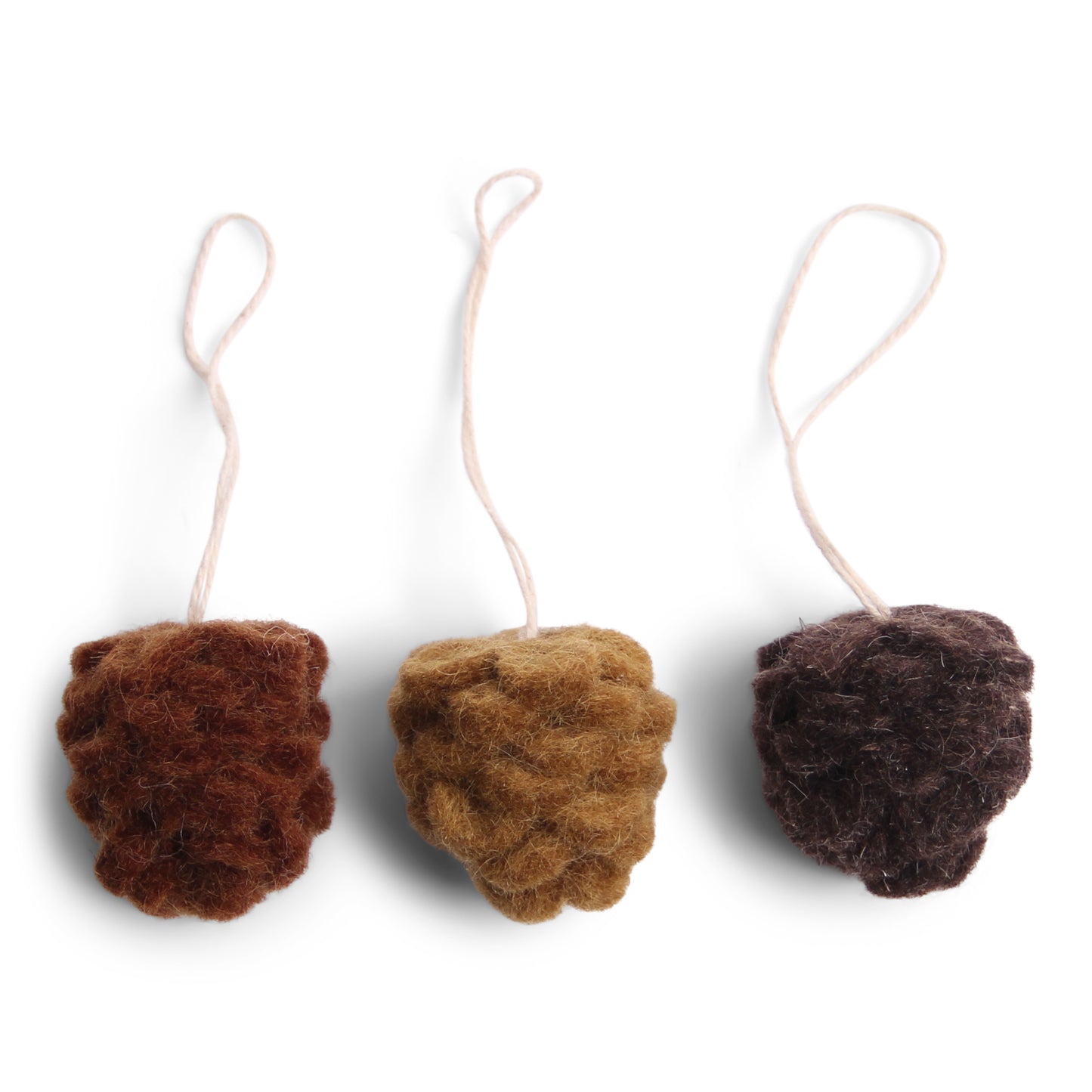 Felt Small Pine Cone Ornaments, Set of 3