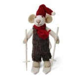 Felt White Mouse on Skis with Red Hat and Scarf Ornament