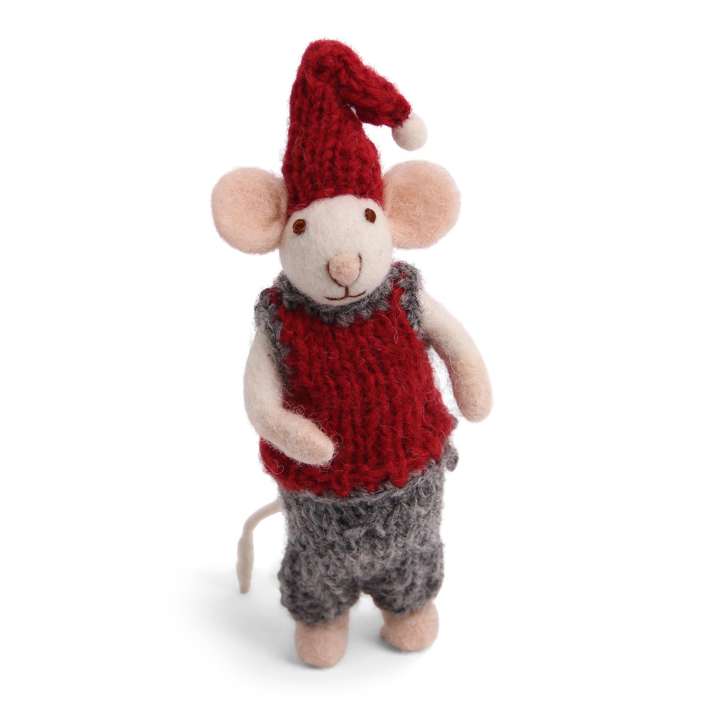 Felt White Mouse with Pants and Vest Ornament
