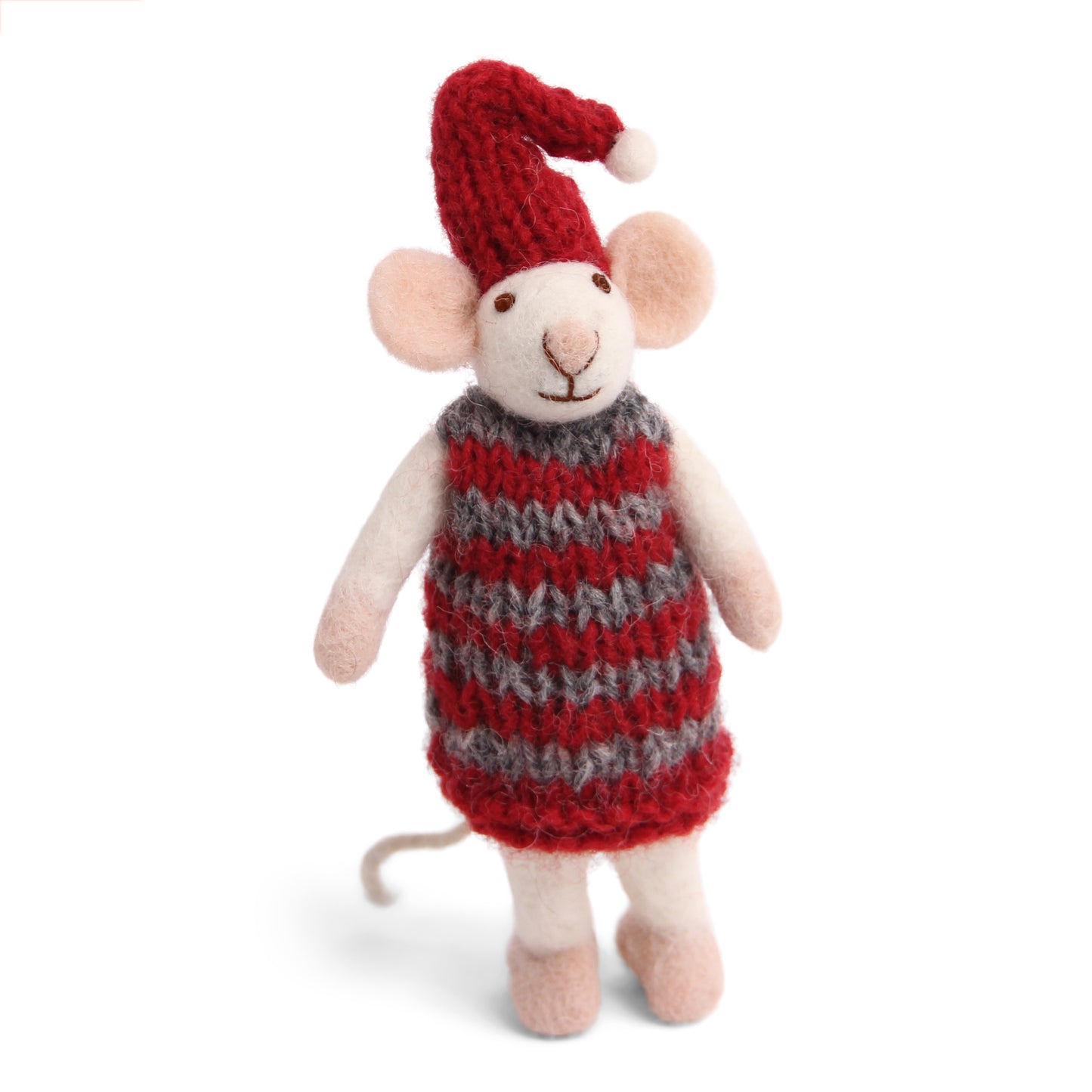 Felt White Mouse with Striped Dress Ornament
