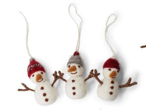 Felt Classic Snowman with Hat Ornament - Set of 3