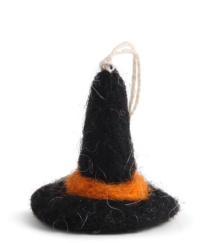 Felt Witch Hat Ornament, Orange, Set of 3