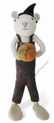 Felt X-Large White Mouse with Pumpkin and Brown Pants