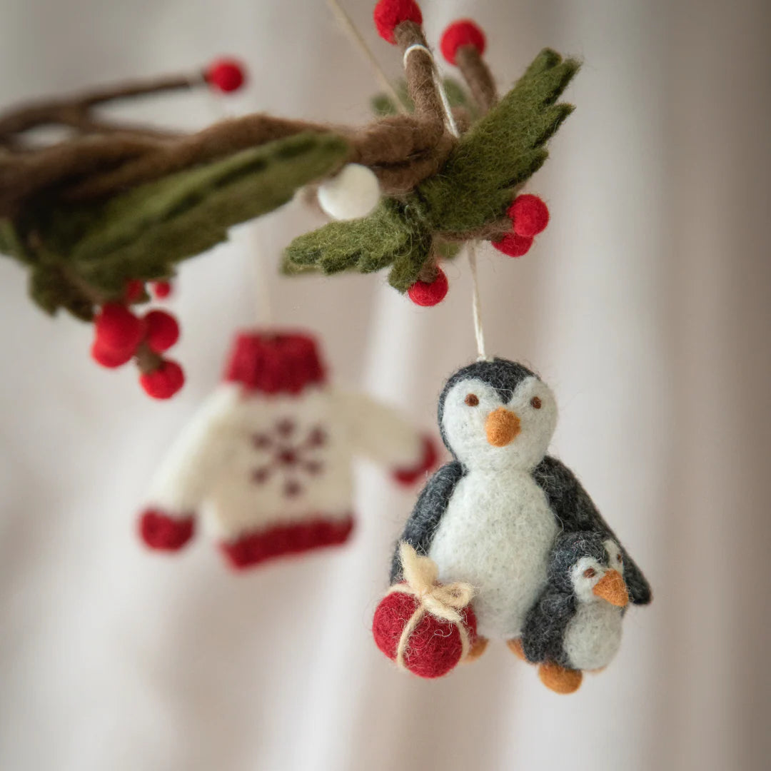Felt Penguin with Baby Ornament