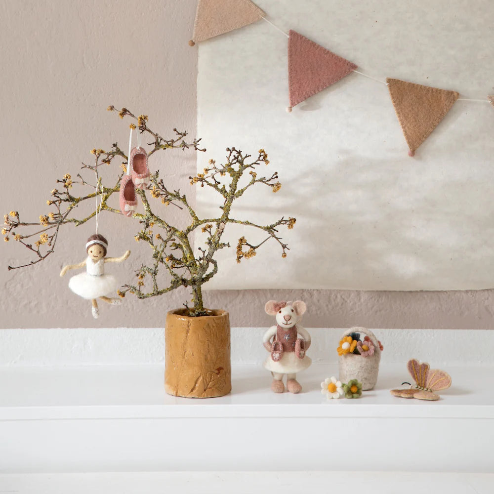 Felt Small White Ballerina Mouse Ornament