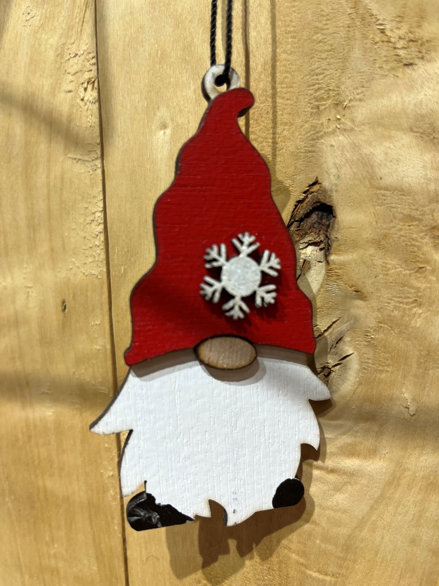 Wood Gnome Ornament - Cut Out Snowflake on Hat