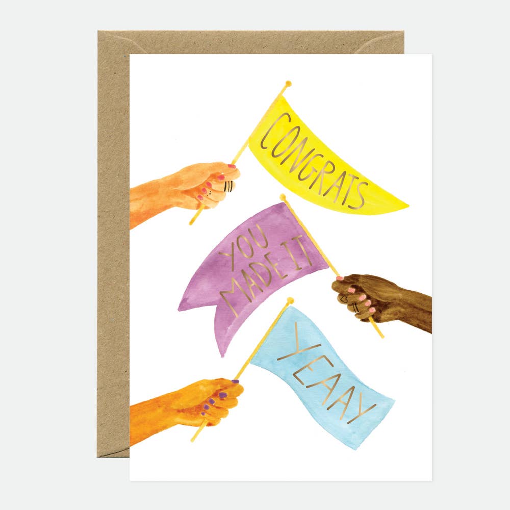 Greeting Cards - Gold Congrats Flags