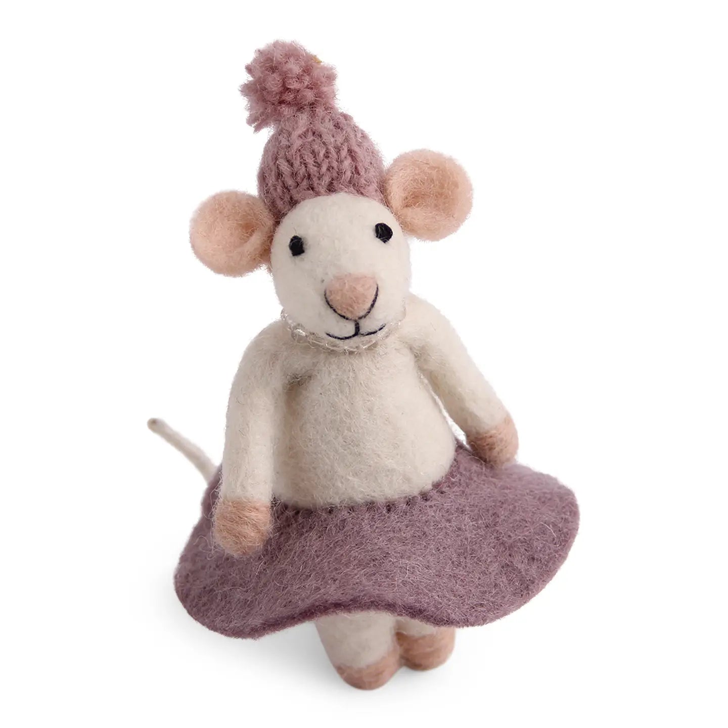 Felt White Mouse with Purple Skirt Ornament