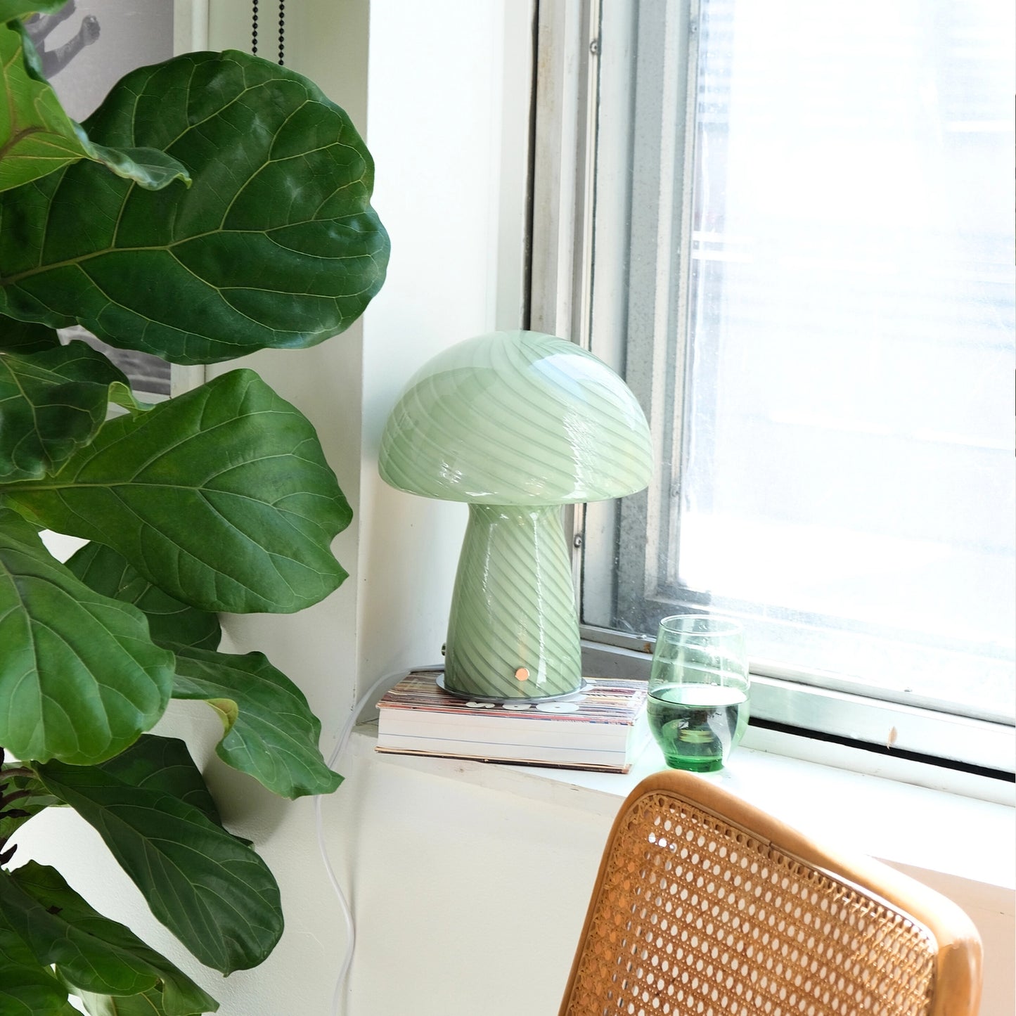 Large Glass Mushroom Lamp - Green Close Top