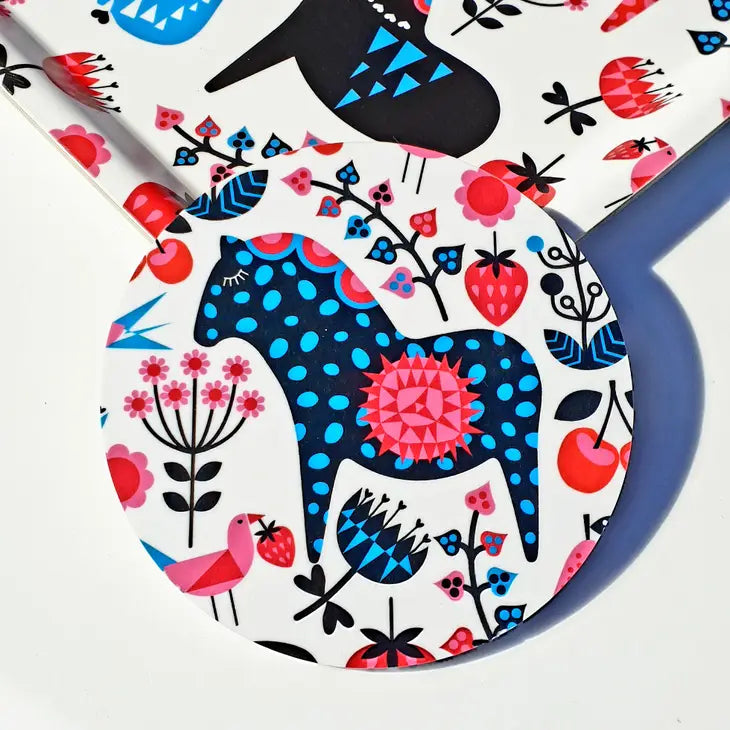 Coaster - Swedish Dala Horse on White