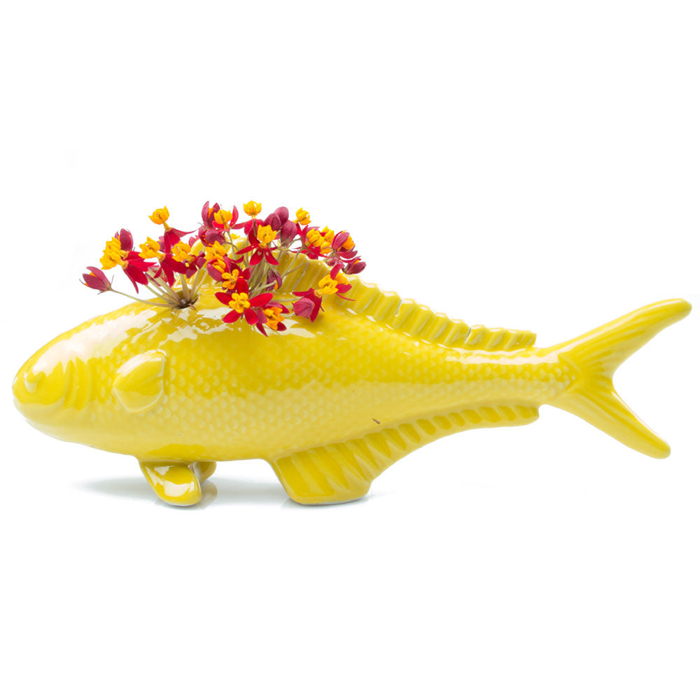 Carp Ceramic Flower Vase - Yellow