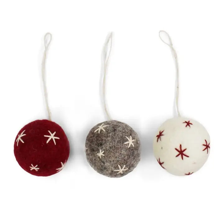Felt Ball Ornaments with Stars - Set of 3