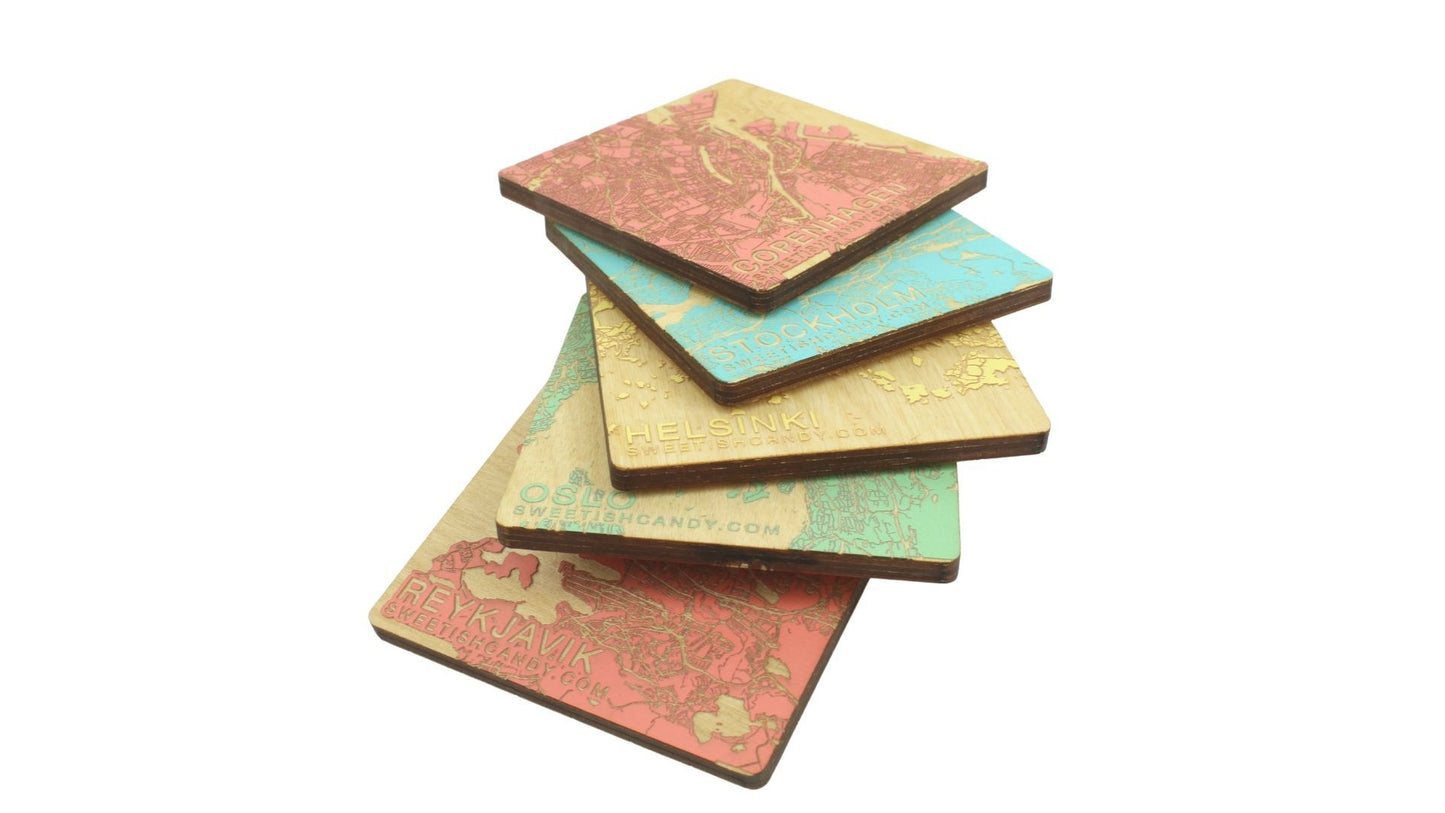 Nordic City Wooden Coasters Set