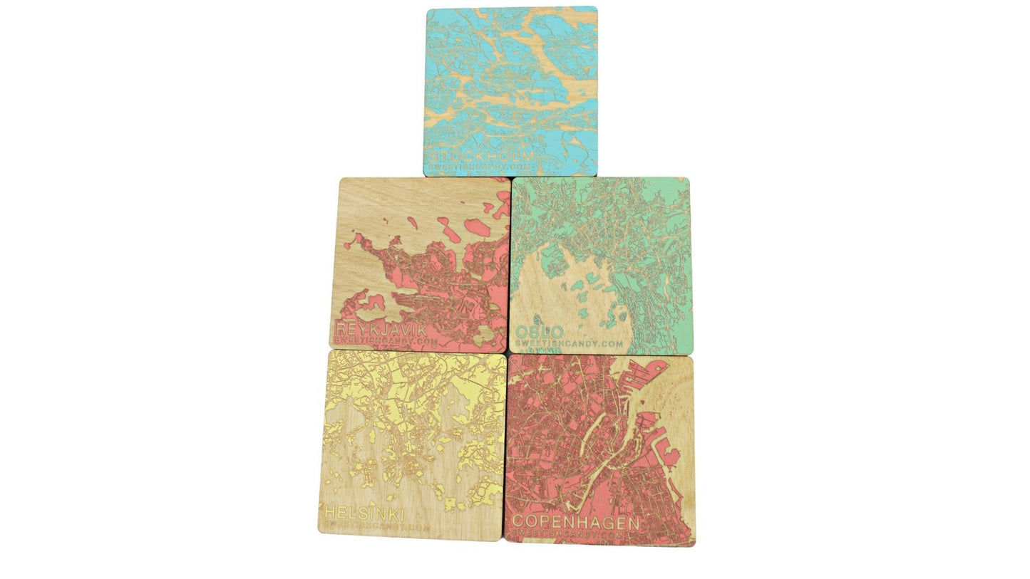 Nordic City Wooden Coasters Set