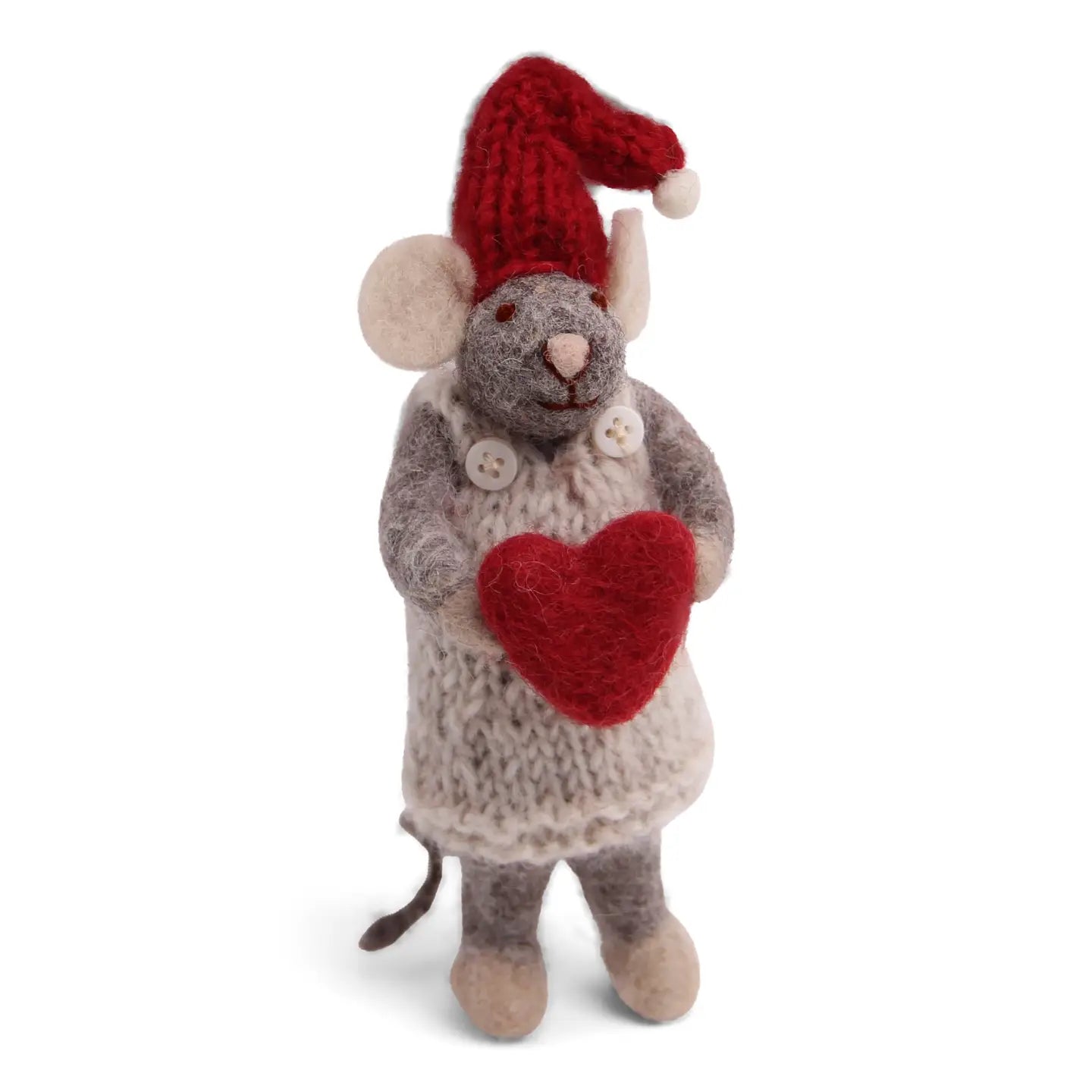 Felt Grey Mouse with Dress and Heart Ornament