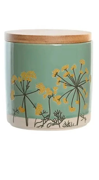 Bamboo Stoneware Pot - Green Flowers