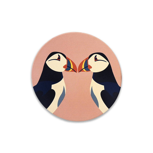 Single Ceramic Coaster - Puffin on Pink