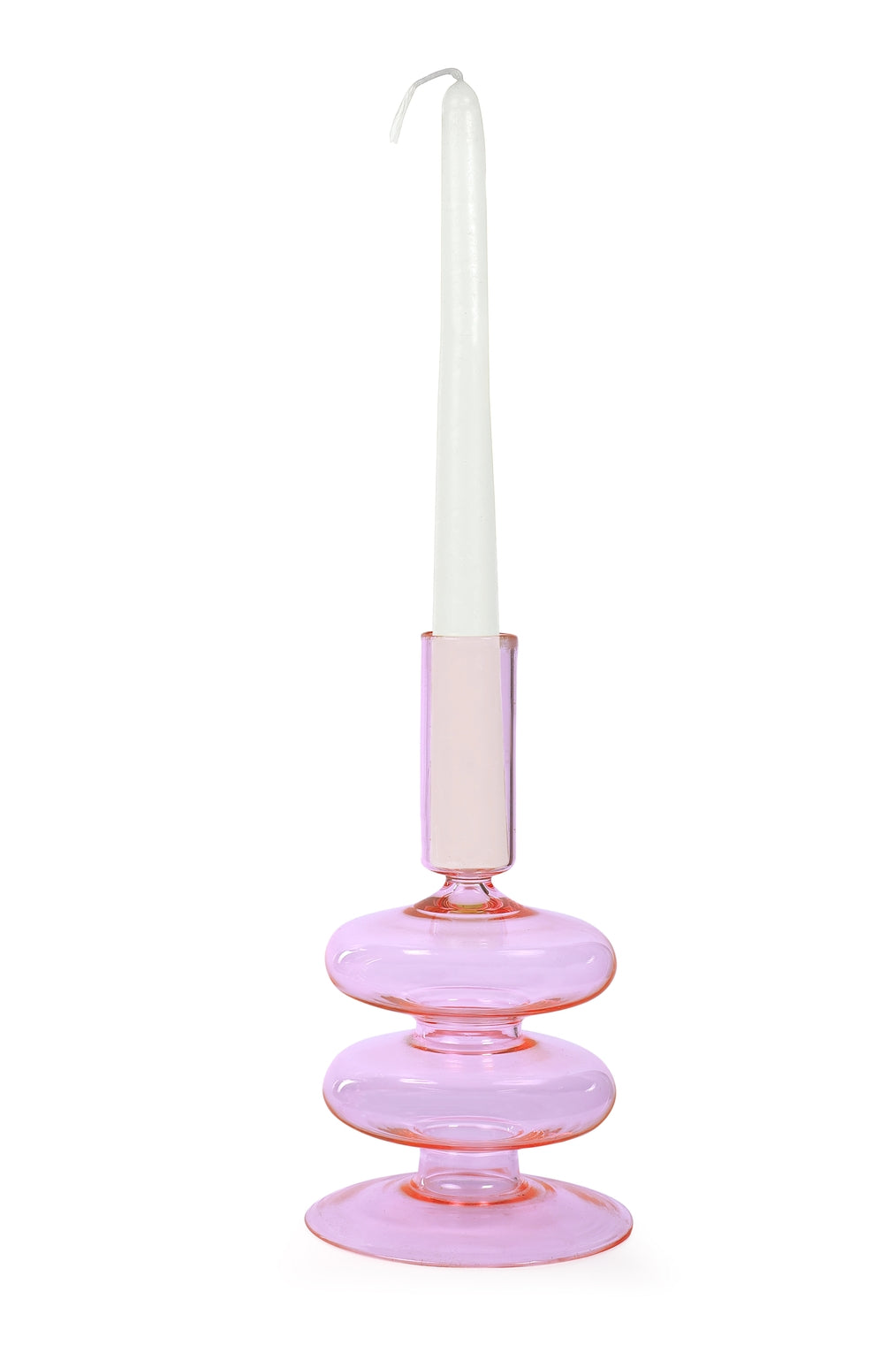 Retro Wavy Glass Candlestick Holder - Pink