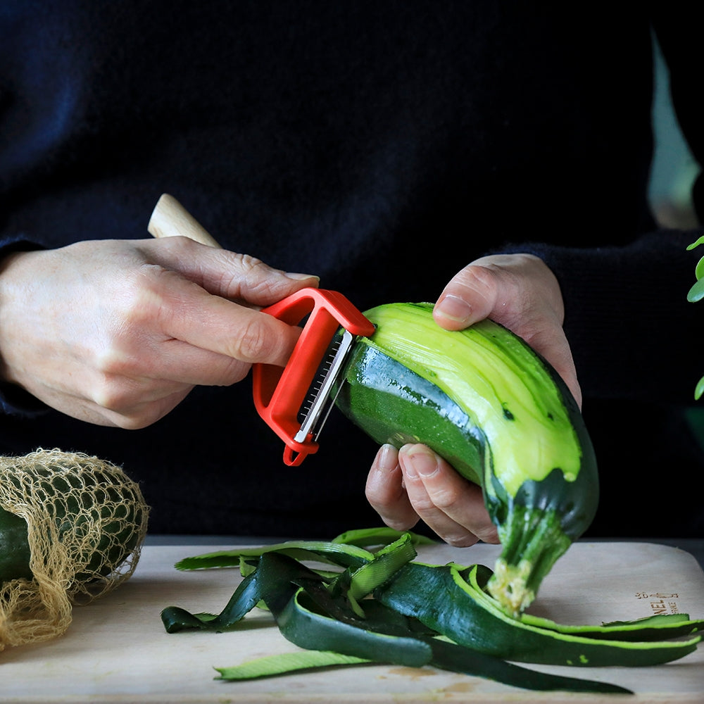 Wood Handle T-Duo Peeler - Red