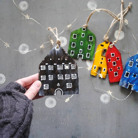 Colorful Scandinavian Houses Ornament - Black