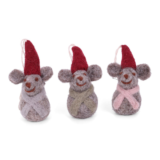 Felt Shrew Mouse Babies Ornament - Set of 3