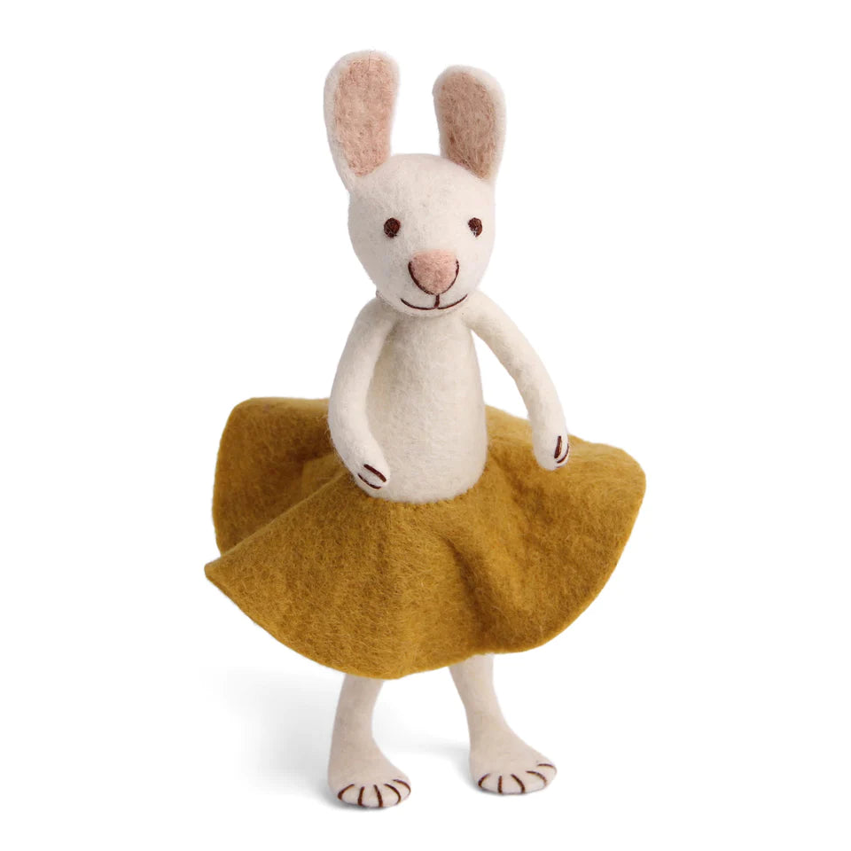 Felt Large White Bunny w/Ochre Skirt