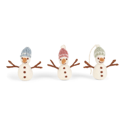 Felt Colorful Snowman with Hat Ornament - Set of 3