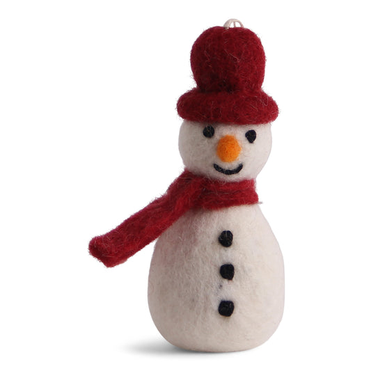 Felt Snowman with Red Scarf Ornament