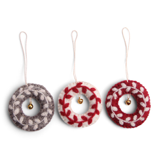 Felt Mini Wreath Ornament - Set of 3
