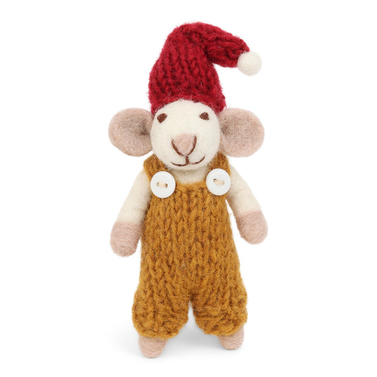 Felt White Mouse with Gold Pants Ornament
