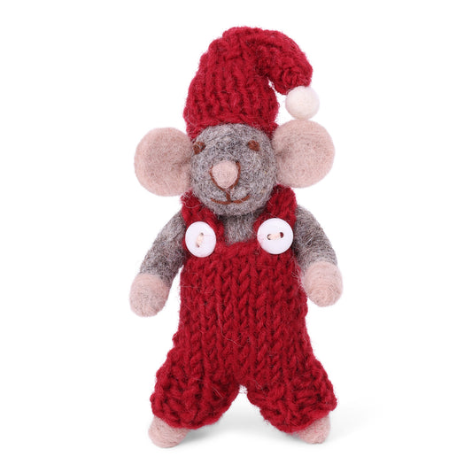 Felt Grey Mouse with Red Pants Ornament