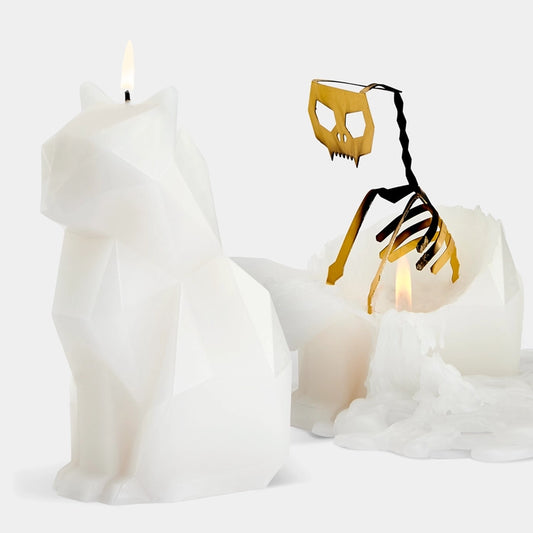 Pyropet Kisa Cat Skeleton Candle - White