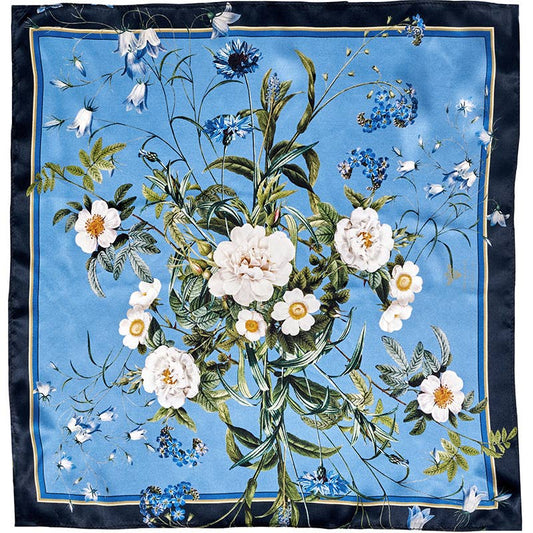 Silk Scarf - Blue Flower Garden (Small)