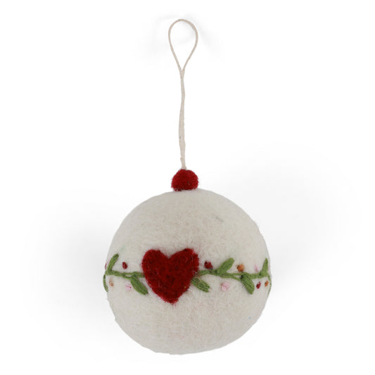 Felt Christmas Bauble - White with Heart and Garland
