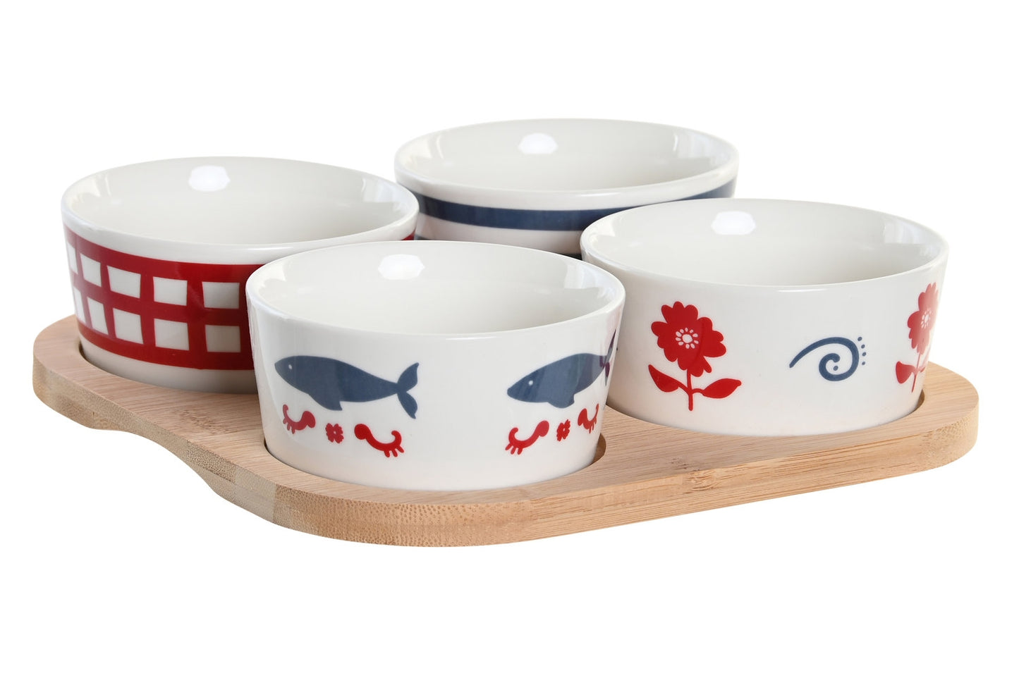 Aperitif Set of 5 Bamboo Stoneware - Red & Blue