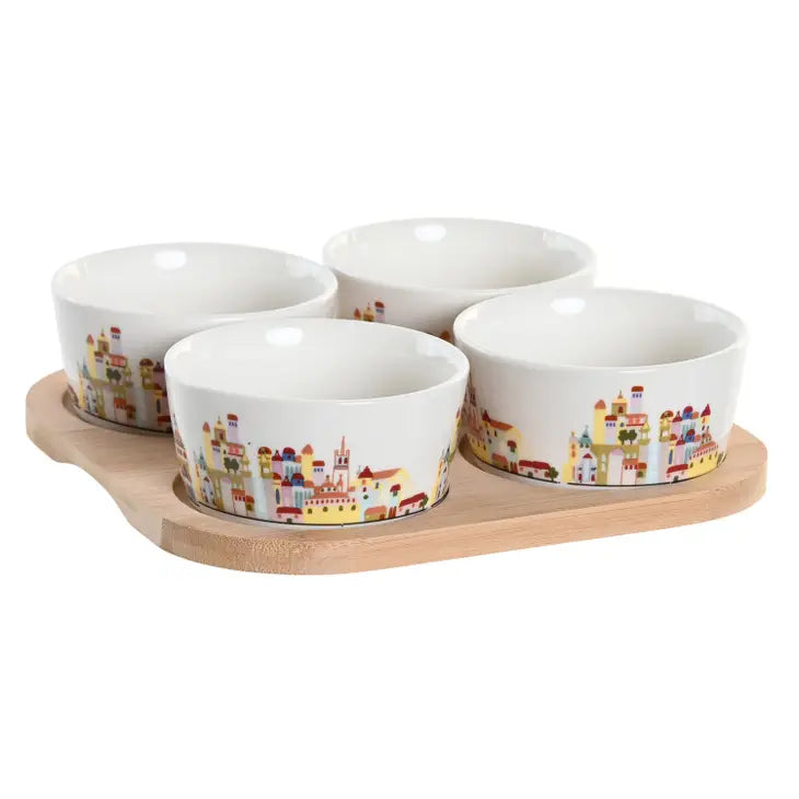 Aperitif Set of 5 Bamboo Stoneware - Houses