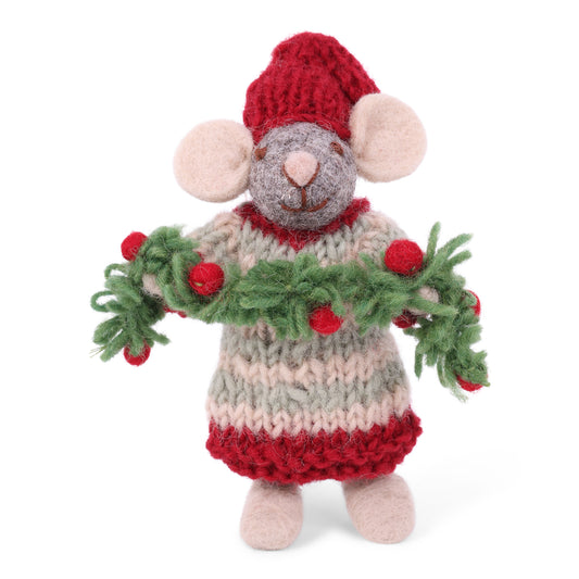 Felt Grey Mouse with Garland Ornament