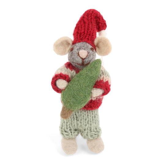 Felt Grey Mouse with Tree Ornament