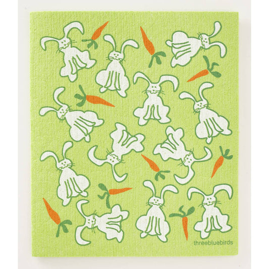 Swedish Dishcloth - Bunnies on Green