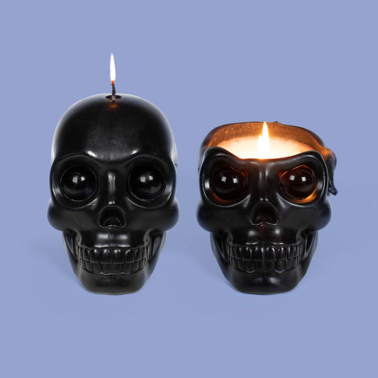 Skull Candle with Crystal Eyeballs - Black