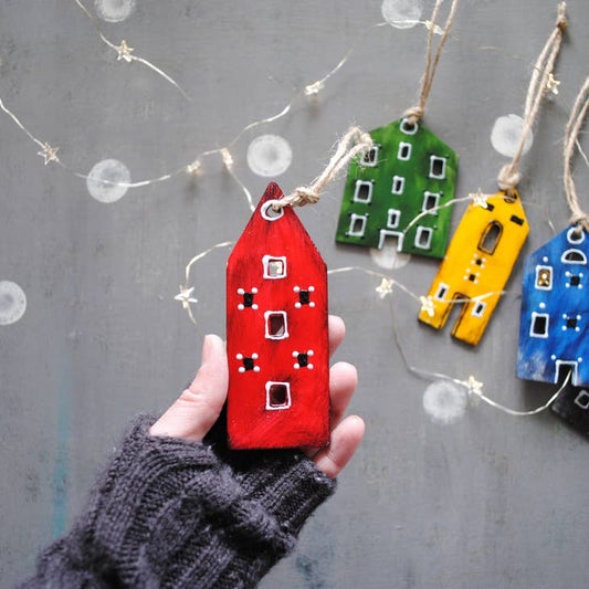 Colorful Scandinavian Houses Ornament - Red