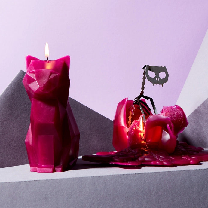 Pyropet Kisa Cat Skeleton Candle - Burgundy